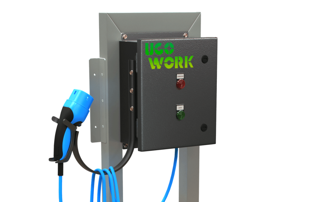 UgoWork universal charging station for electric forklifts. Automotive-grade charging connector by UgoWork.