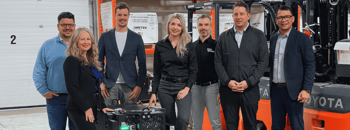 De gauche à droite : Chris McQueen, Account Manager (UgoWork), Amanda Coulson, General Sales Manager - Central Division (Liftow), Jean-Yves Beauchamp, Senior Sales Executive (UgoWork), Jean-François Marchand, Director of Marketing and Communications (UgoWork), Sean McBurney, Equipement Sales Manager - Central Division (Liftow), Red Andal, Director of Marketing and Customer Experience (Liftow).