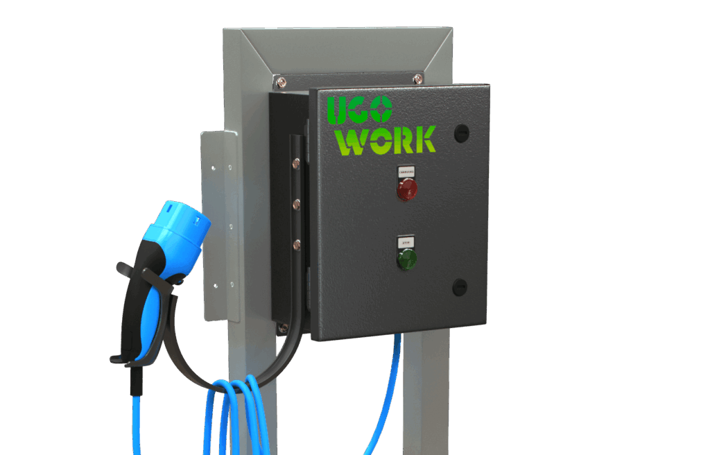 UgoWork universal charging station for electric forklifts. Automotive-grade charging connector by UgoWork.