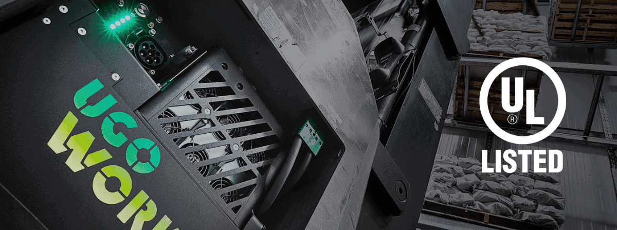 Forklift with UgoWork lithium-ion battery UL Listed