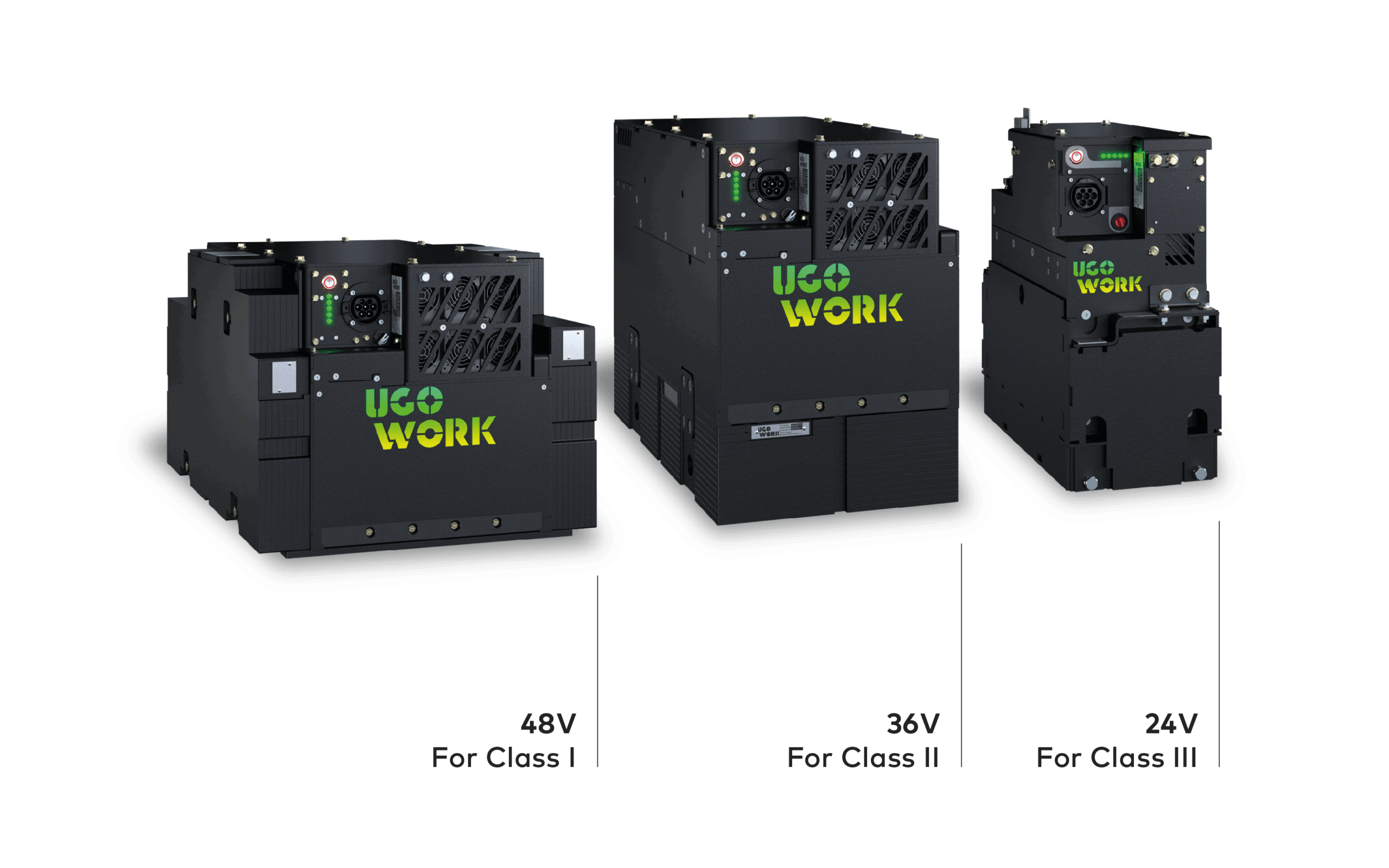 UgoWork lithium-ion battery and counterweight in 24V, 36V and 48V for class I, II, and III industrial trucks