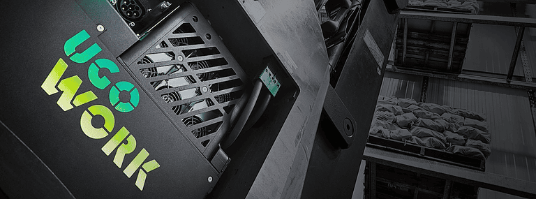 UgoWork battery in a forklift with a mention of their ranking at place 133 overall et in the 15th segement of energy and sustainability